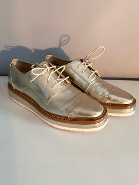 Nine West - Vada Metallic Gold Lace Up, Platform Oxford Shoes, Size 7, Sneakers